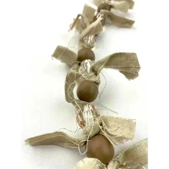 Tan Art Deco Natural Wood Bead Faceted Necklace Adjustable Cord 38" - Picture 10 of 12